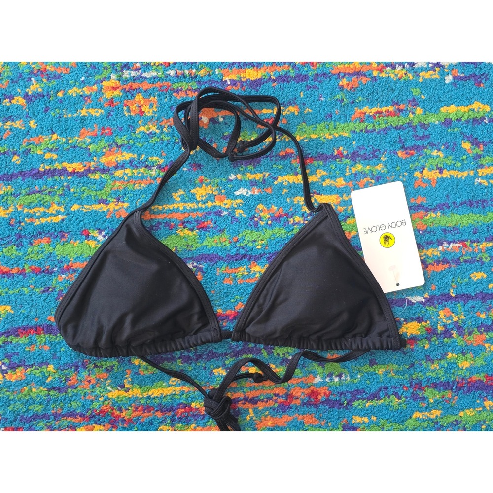 NWT Body Glove Smoothies Dita Triangle Bikini Top Black String Tie Women LG